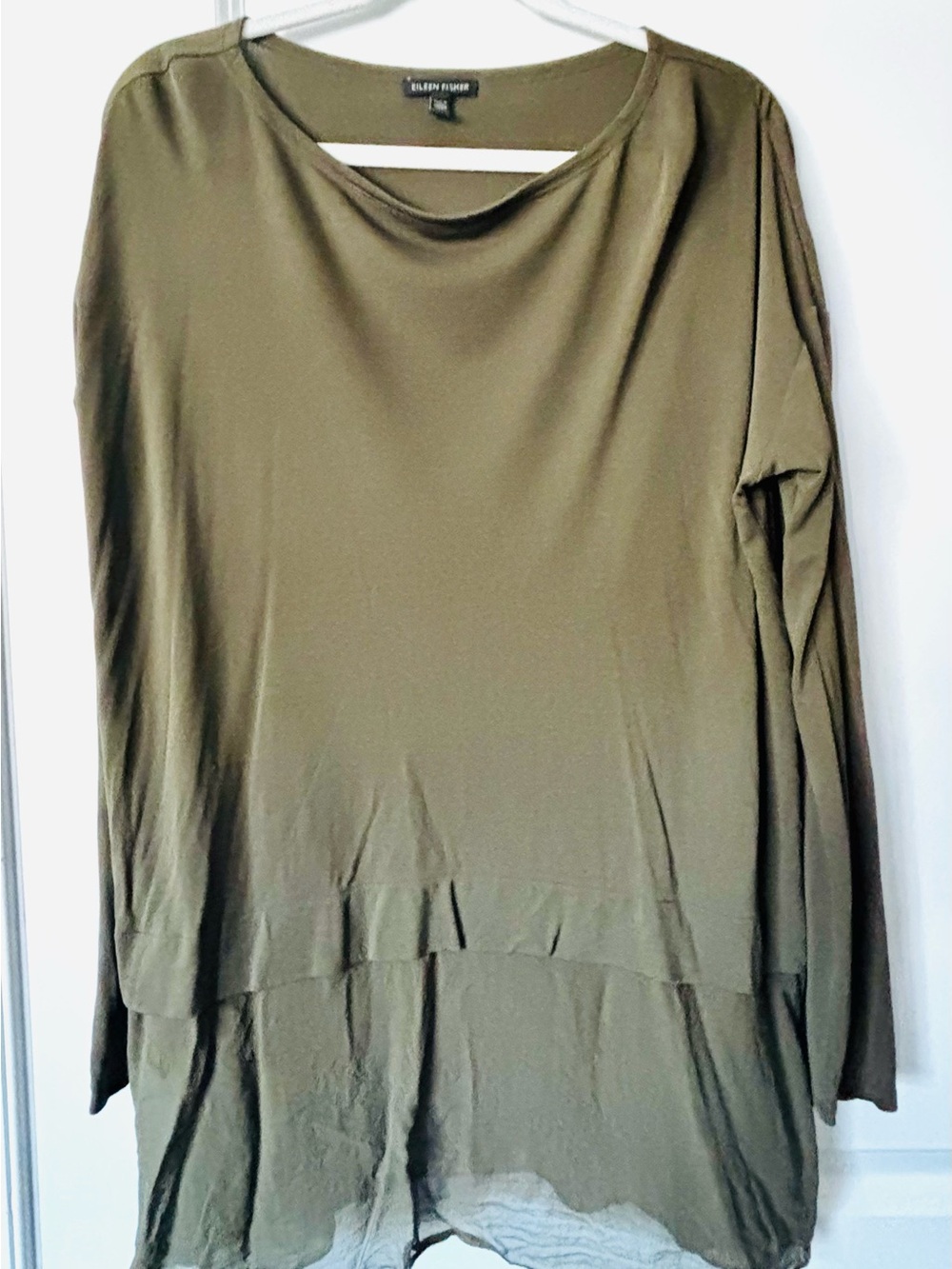 Eileen Fisher Olive Green Layered Long Sleeve Tunic